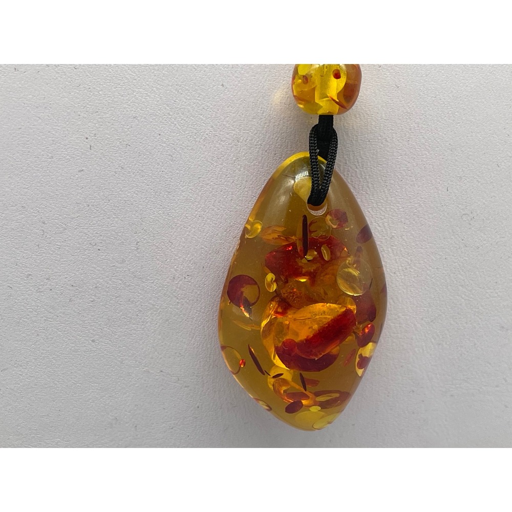 Teardrop Amber Pendant Necklace Adjustable Cord Gold Tone Heart Charm‎ - Picture 2 of 7